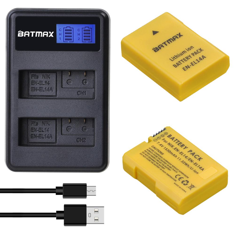 Batmax EN-EL14 EN-EL14a Batterij Akku + Lcd Usb Dual Charger Voor Nikon P7800,P7700,P7100,P7000, d5600, D5500,D5300,D5200,D5100,D3200: 2B with charger
