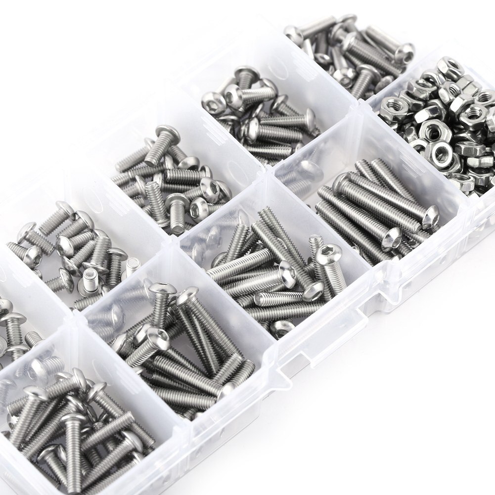 340pcs M3 Stainless Steel SS304 Button Head Hex Socket Screw Bolt Nut Assortment Kit Fastener Hardware