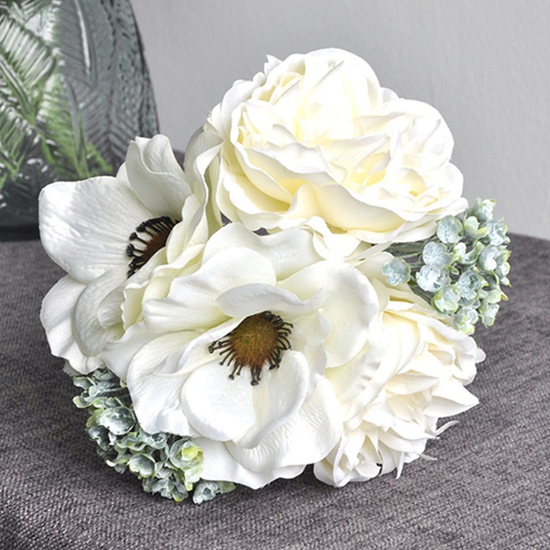 Nordisk pion bukett anemon bröllop brudbukett siden konstgjorda blommor diy scrapbook blommor konstgjorda rumsinredning