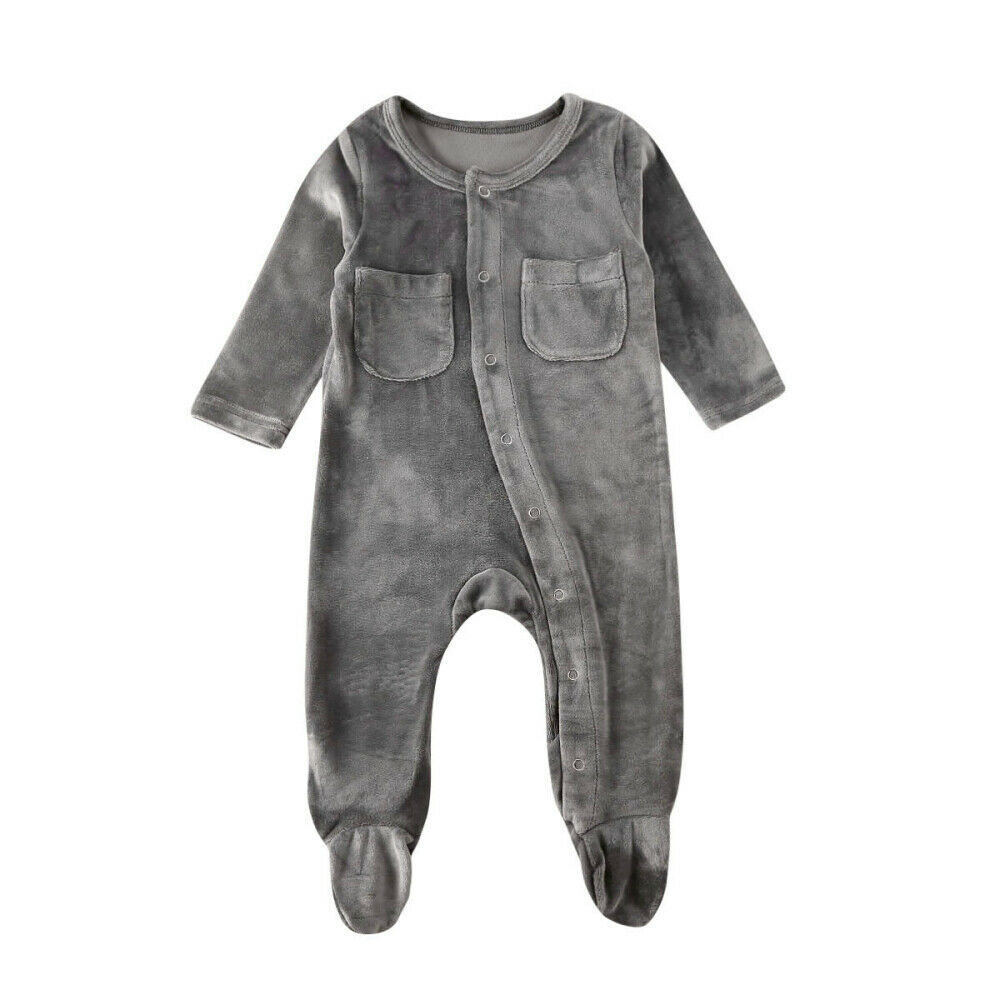 Baby Lente Herfst Kleding Baby Baby Meisje Jongen Fluwelen Romper Lange Mouw Jumpsuit Bodysuit Kraag Kleding Outfits: Grijs / 18m