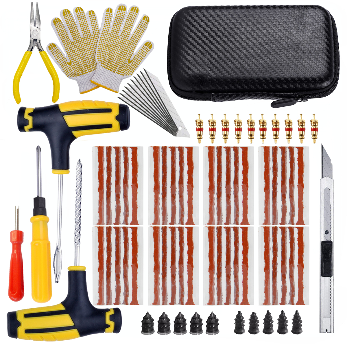 Kit de reparo de pneus de carro, ferramentas de plugue de punção, emergência para tiras de pneus universais, kit de ferramentas de reparo de cola: YELLOW