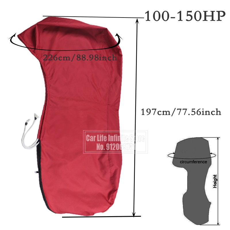600D 6-225HP Boat Full Outboard Motor Engine Cover Protection Waterproof Sunshade Dust-proof For 6-225HP Motor Red: 100-150hp