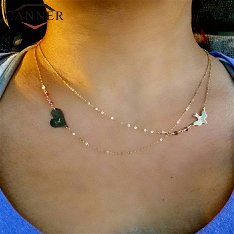 925 Sterling Silver Peace Pigeon Choker Necklace for Women Simple Gold Free bird Necklace Clavicle Chains Women Jewelry