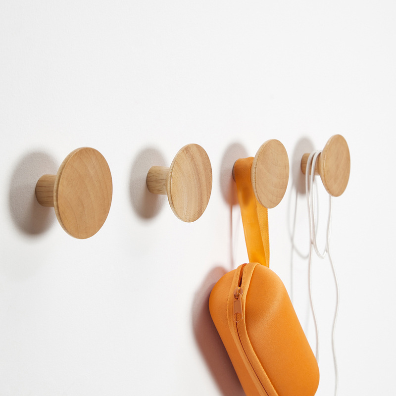 Lot De 4 Patères Murales Cylindriques En Bois Nacnic - Design Minimaliste Pour Rangement Et Décoration