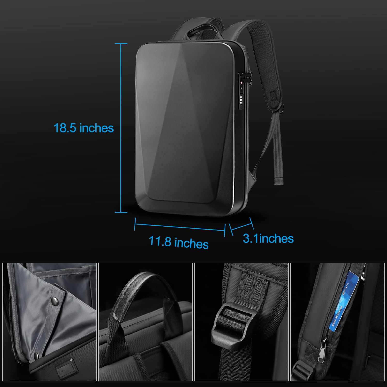 15,6-Zoll-Laptop-Rucksack mit Hartschale für Herren, wasserdicht, Diebstahlschutz, erweiterbar, TSA-Schloss, Spielen-Pack, luxuriöser Geschäft-Rucksack, USB-Aufladung