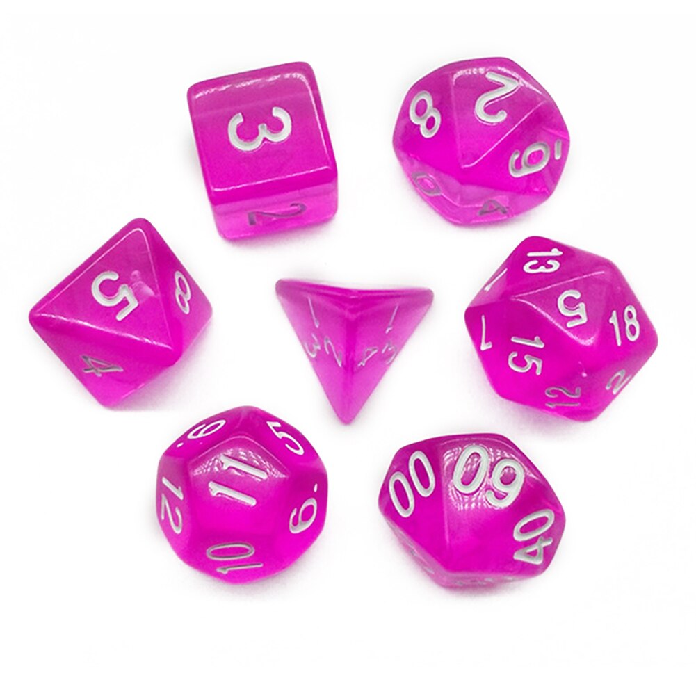 7pcs/Lot DND Polyhedral Dices 7 Sided Clear Desktop Funny Board Game Dice: Purple