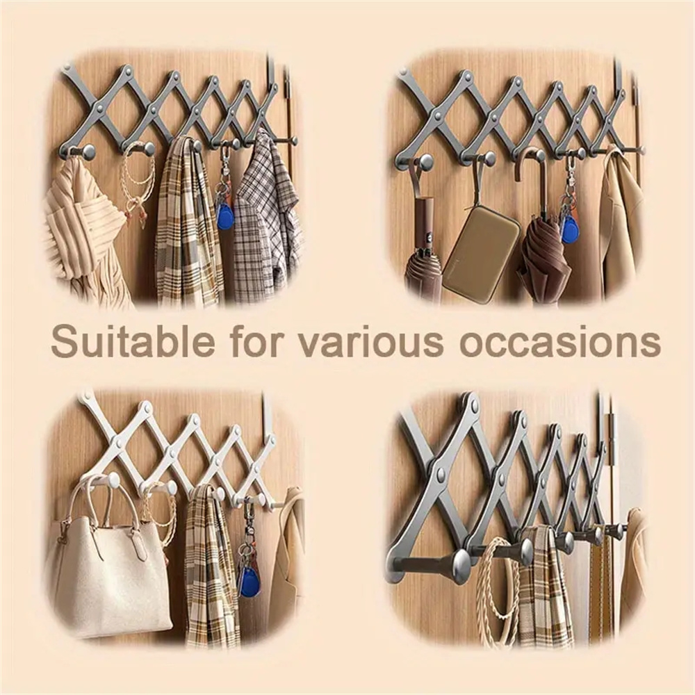 4/5/ 6 Hooks Modern Metal Door Hooks Foldable Storage Rack No need to drill holes, space saving door hooks for coats, bags