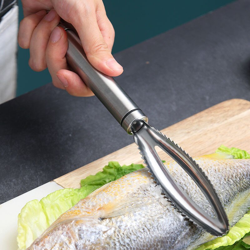 KONCO Stainless Steel Fish Scale Scraper Fish Scaler Brush,Remove Fish Scales with Fish Bone Tweezers Kitchen Gadget