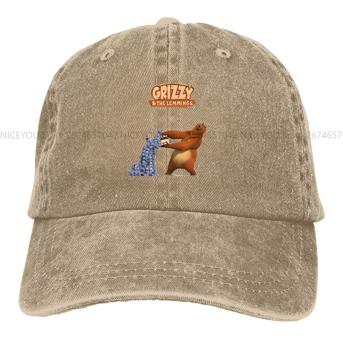 Vasket herre baseballkasket sjove trucker snapback kasketter farhat grizzly og lemmings golfkasket: Khaki