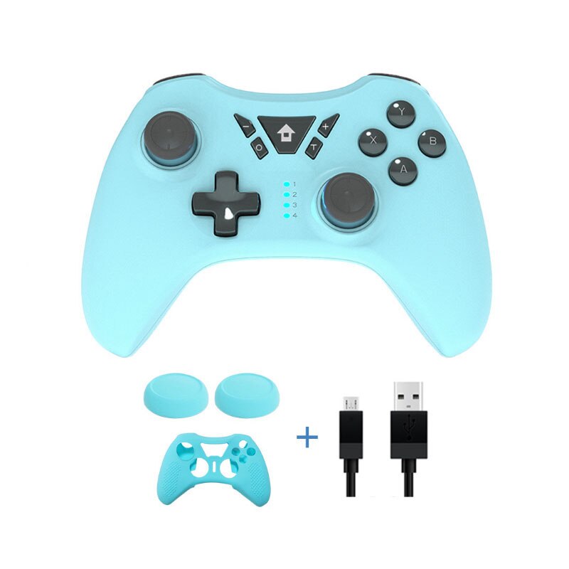 Wireless blue tooth game Controller Joystick Gamepad For Switch Pro/PC Wireless Joystick With Silicone Case: blue black button