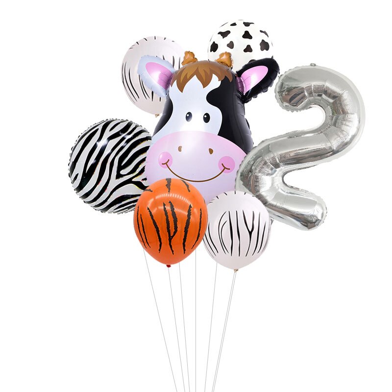 Kids Animal Birthday Party Balloons First Birthday Safari Animal Balloon Bouquet Jungle Animal Ballons Digital Balloon: silver 2