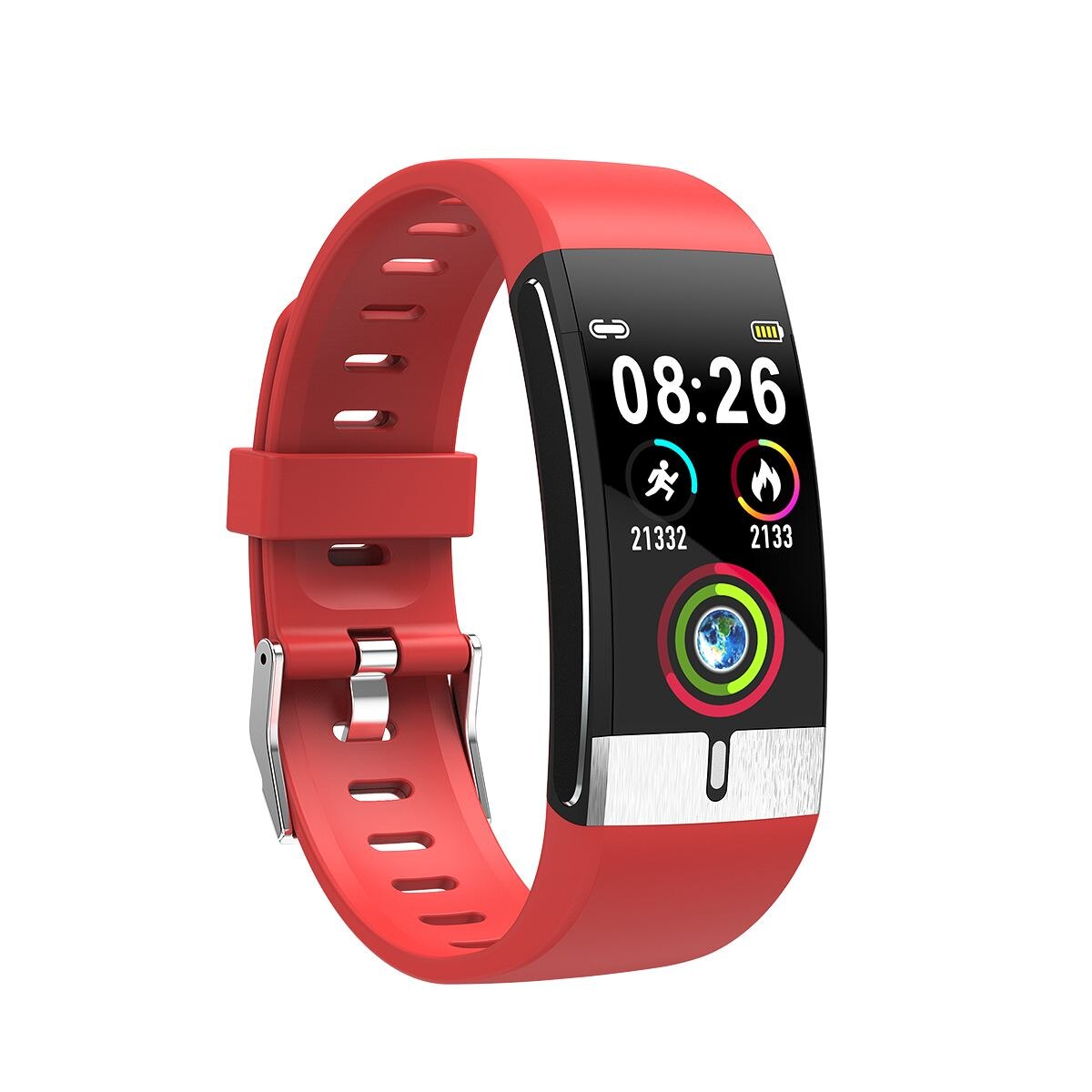 [SPO2 Monitor] E66 Thermometer ECG+PPG Heart Rate Blood Pressure O2 Monitor Smart Wristband Waterproof USB Charging Smart Watch: Red