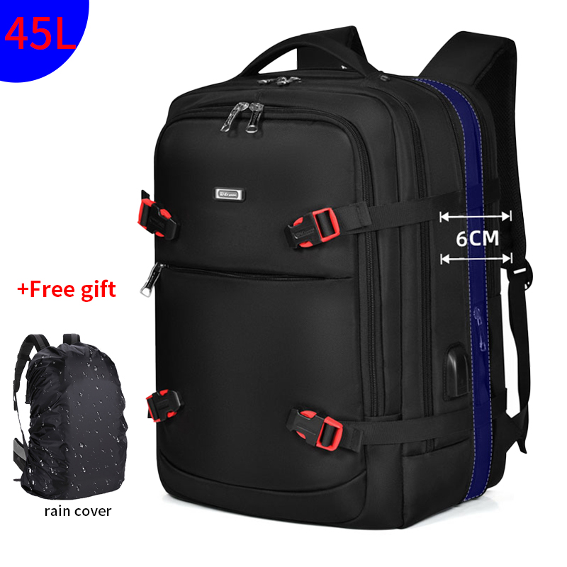 2022 WIERSOON 45L Male Expandable Large Capacity Traveling Backpack for 17 inch Laptop Men's Backpack Approved Weekender Bag: 50303black