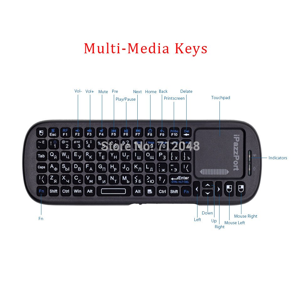 Original iPazzPort 19s Russian Keyboard 2.4G Mini Wireless Keyboard Air Mouse with Touchpad for Google Android TV Box, Mini PC,
