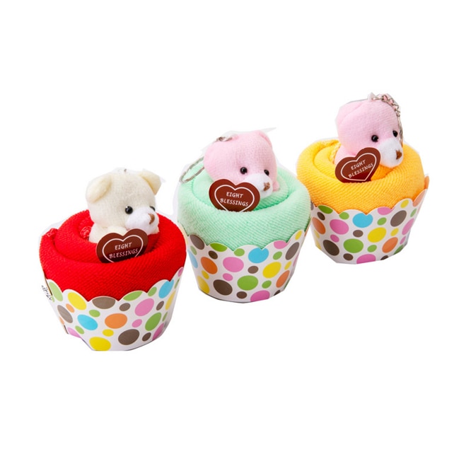 Toalla de cara con forma de pastel con oso encantador, Toalla de baño de fibra Natural ecológica, toalla de mano para bebé, de boda, 10 juegos