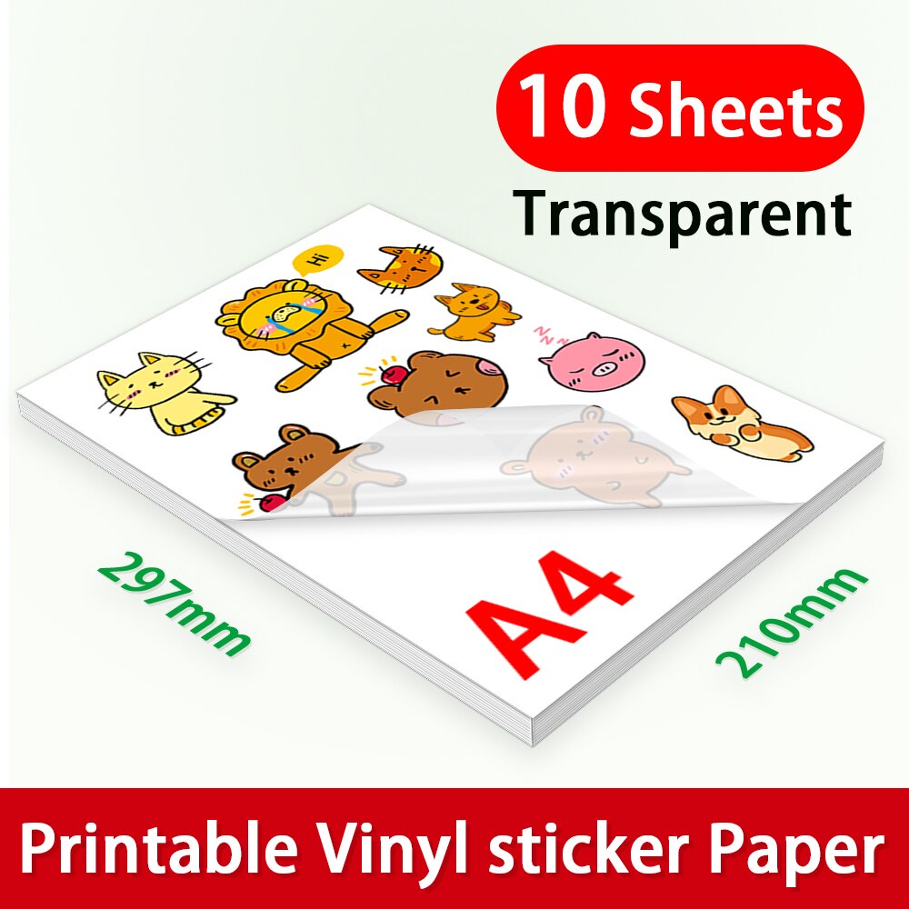 50 blätter A4 transparent Druckbare Vinyl Aufkleber Papier Wasserdicht Weiß Holographische Vinyl Etikett Aufkleber für Alle Inkjet Drucker: 10-transparent