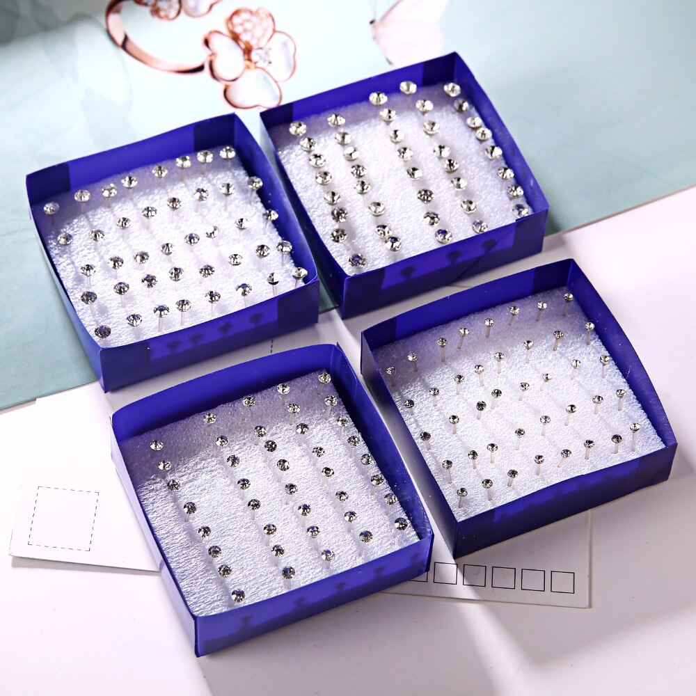Rinhoo-Juego de 20 pares de pendientes de cristal blanco para mujer, joyería de Color blanco, Piercing de 2mm, 3mm, 4mm, 5mm, de joyería para niña