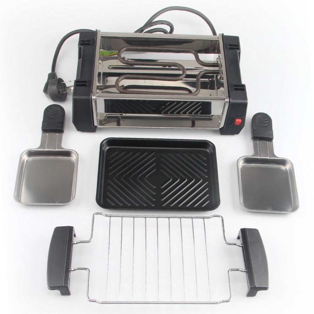 Grill à Raclette électrique 1000W, anti-adhésif, grille pour Barbecue, sans fumée, pour 2 Couples, idéal pour Barbecue