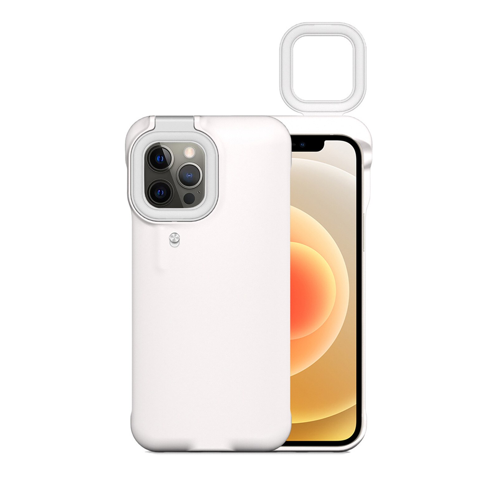 1pcs Fill Cell Phone Case Light Fill Light Selfie Beauty Ring Flash Mobile Phone Case Stable Shell Perfect For Iphone: White 
