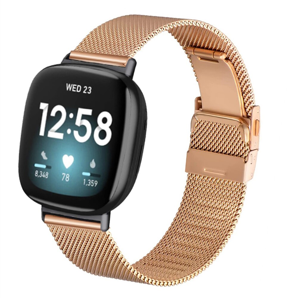 Essidi Milanese pasek z zapięciem motylkowym dla Fitbit Versa 3 2 1 Versa Lite siatka ze stali nierdzewnej Watch Band Loop dla Fitbit Sense: Różowe złoto / For Fitbit Versa 2