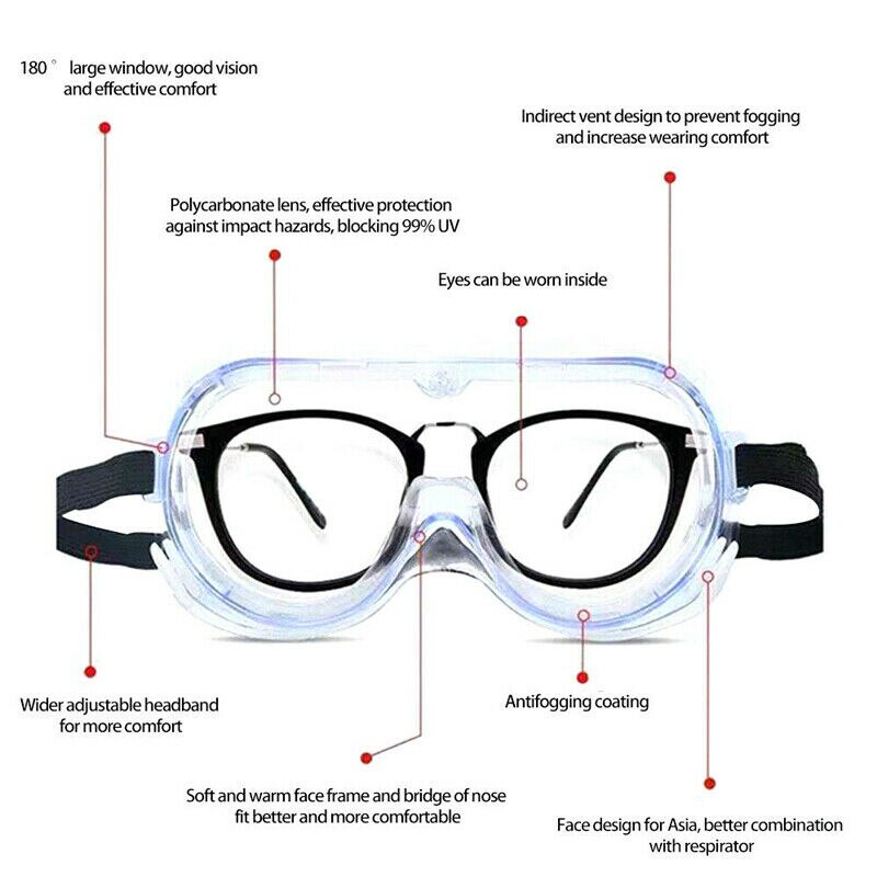Gafas de seguridad antiniebla para los ojos, gafas de trabajo antivirus, a prueba de viento, antisaliva, gafas para nadar transparentes, protección ocular
