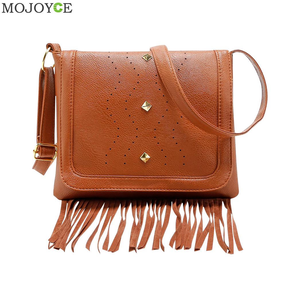 Vintage dames schoudertas met kwastjes, hol, retro, pu-leer, effen kleur, reistassen voor dames