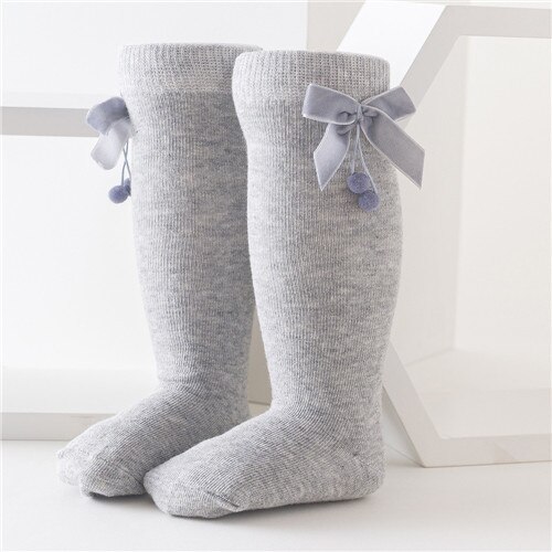 Chaussettes hautes pour bébé fille, chaussettes longues en coton, accessoires pour bébé de 0 à 3 ans, automne et hiver: Gris / L 2to3Years