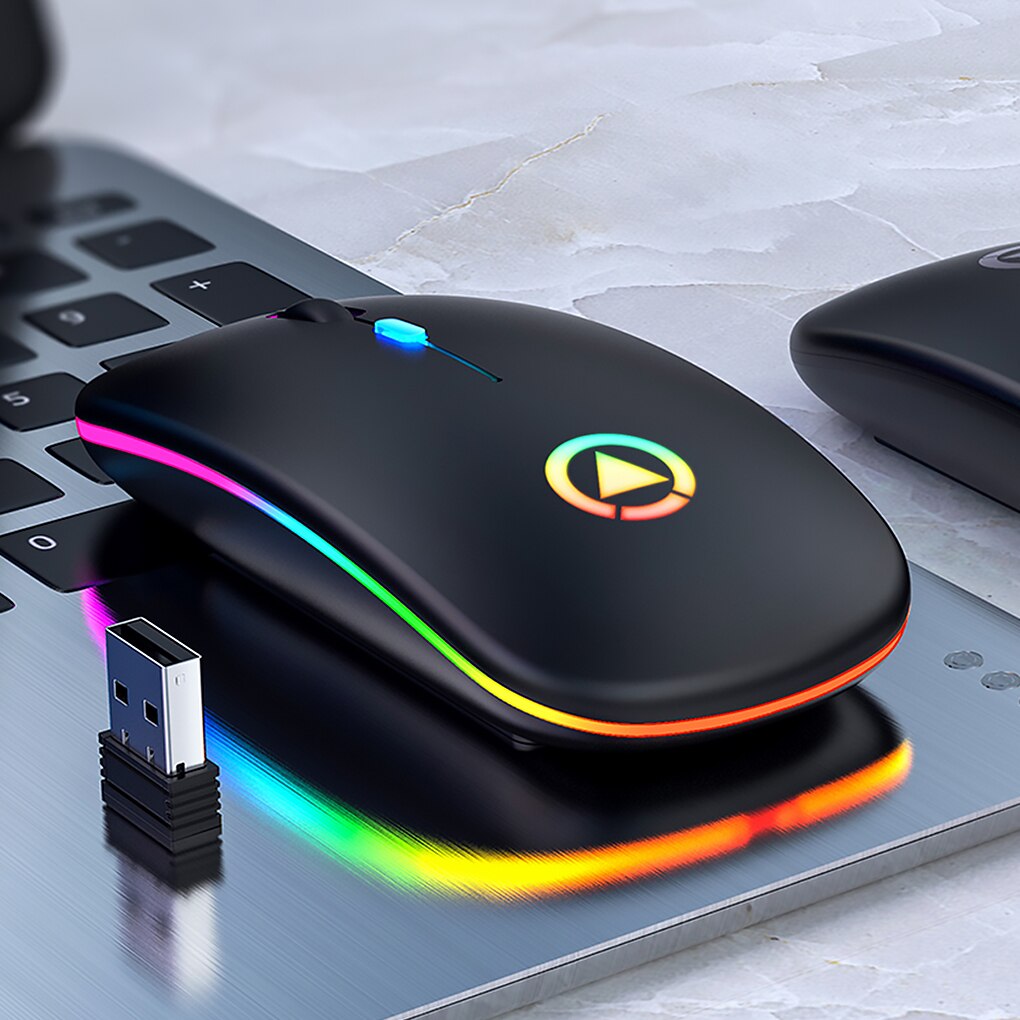 RGB Wireless Mouse Computer Mouse Silent Ergonomic Rechargeable Mice with LED Optical Backlit USB Mice for PC Laptop: Matte Black