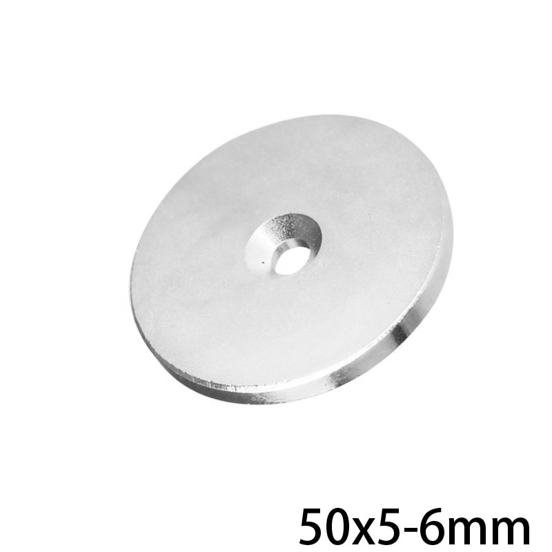 Imán de neodimio 50x5-6mm, imanes fuertes de neodimio 50x5 agujeros, 6mm redondos avellanados, imán de disco grande 50x5-6 1 ~ 10 Uds.