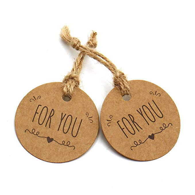 100 stuks "for you" bruine ronde labels met gat voor bruiloftsfeestdecoratielabels, verpakkingslabels, ronde papieren labels, briefpapier