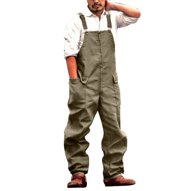Monos para hombre informales con bolsillos de Color liso, pantalones holgados de longitud completa con tirantes, ropa de calle, para las cuatro estaciones, nuevos