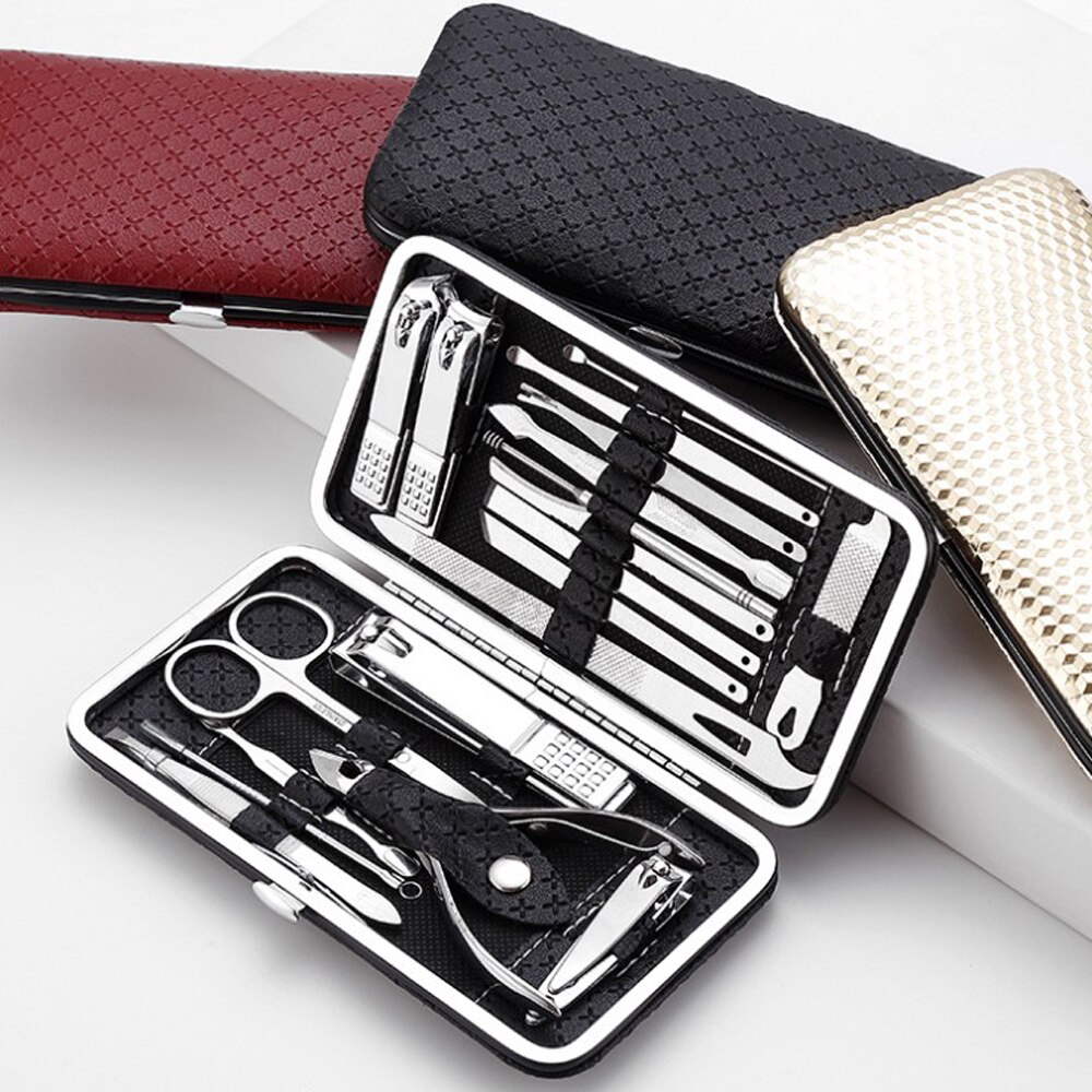 19Pcs/set Nail Clipper Trimmer Scissors Toe Nail File Tweezers Pedicure Manicure Tool Set with Mini PVC Case
