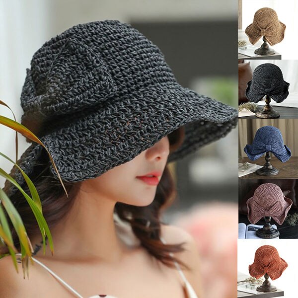 Brim and Bow Summer Hat Summer Hat Foldable Wide Brim Floppy Straw Sun Hat Summer Beach Hat for Women Girl DO2