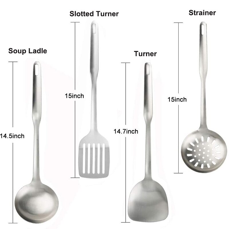 4-Piece Stainless Steel Cooking Tools Set, Nonstick Kitchen Utensils Set - Turner Soup Ladle Strainer