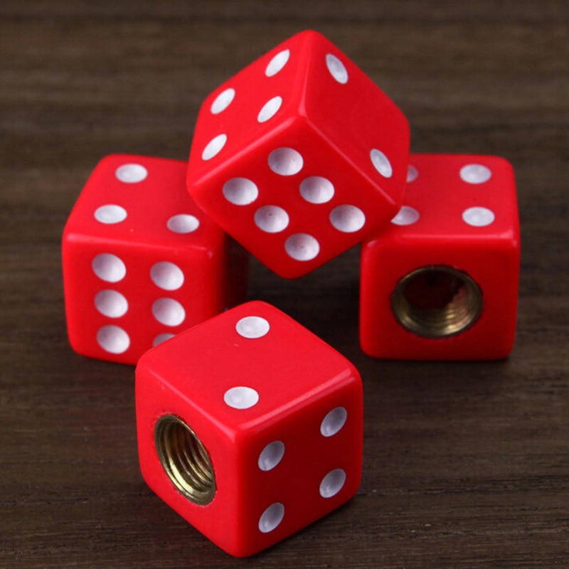 4 Pcs Red Dice Tire Air Valve Stem Caps For Car Truck Bike ATV Wheel Rims Bike Bicycle Accessories