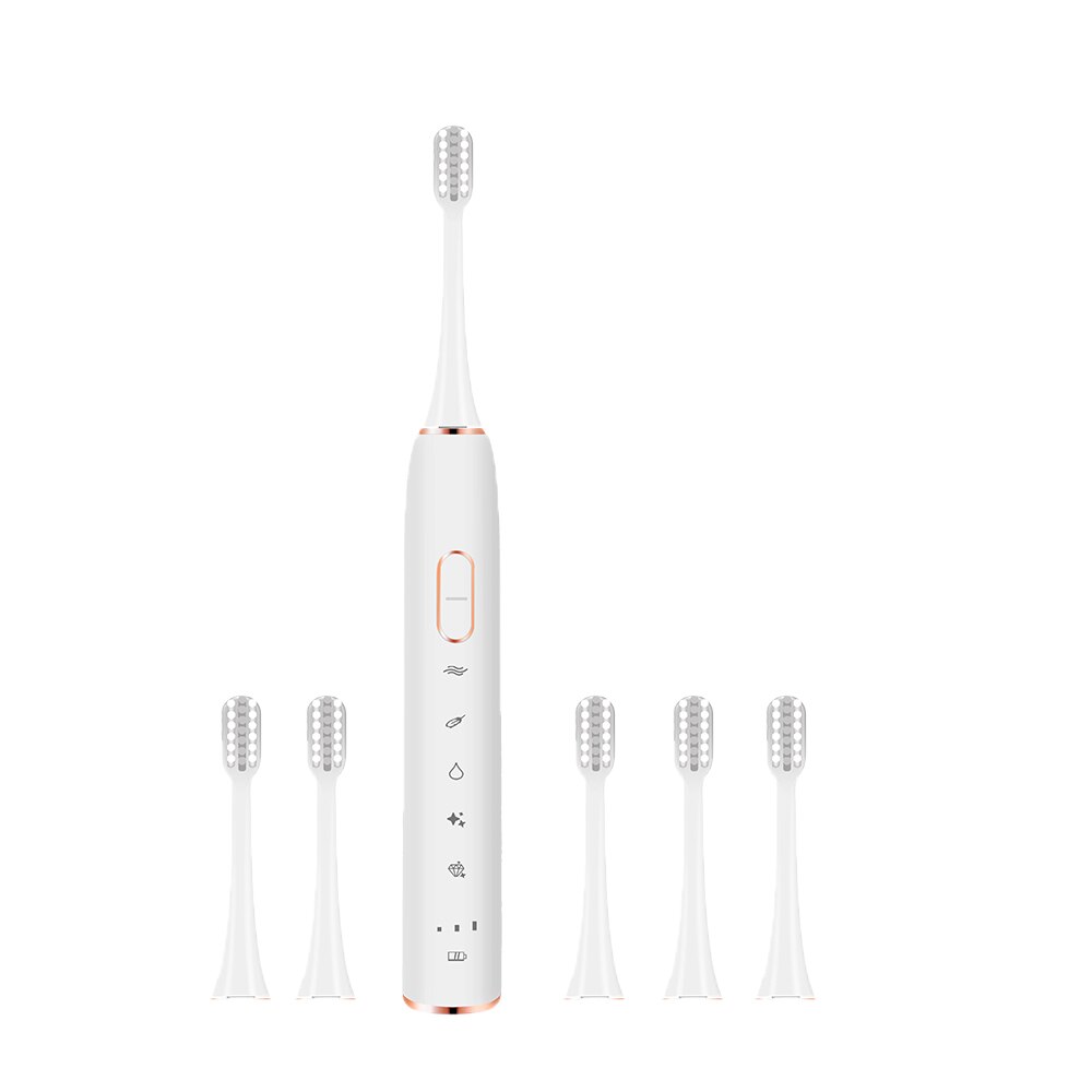 Electric Toothbrush S710 Ultrasonic Sonic toothbrush Wireless rechargeable battery IPX7 Waterproof extra brushes head: white and 6pcs head