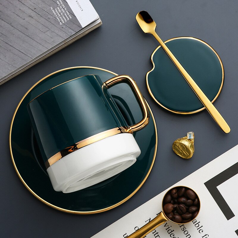Imellow nordisk stil høj kvalitet keramisk kaffekop luksuriøst kaffekrus og underkopsæt porcelæn eftermiddagste servise sæt: E