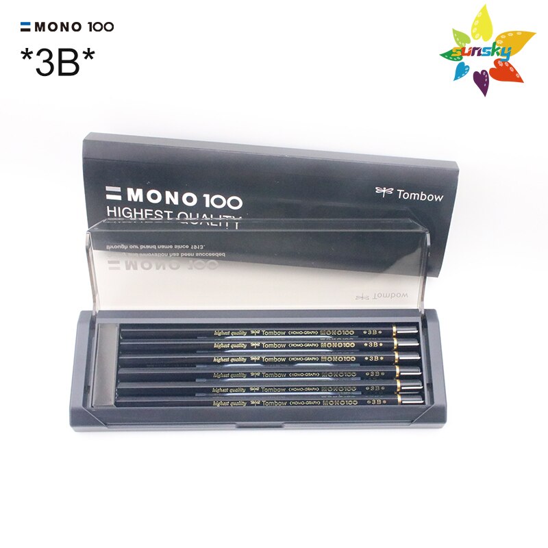 Tombow Japan Mono 100 Hexagonal Wooden Body Pencil,8H/7H/6H/HB/2B/4B,12 pieces 1 Dozen pencils,Smart black box: MONO-100-3B