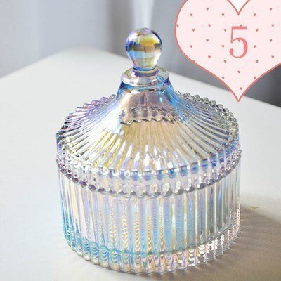 Retro Colorful Crystal Glass Jar With Cover Candle Holders Candy Bar Candlestick Velas Pot Candle Making Supplies Wax Container: No.5