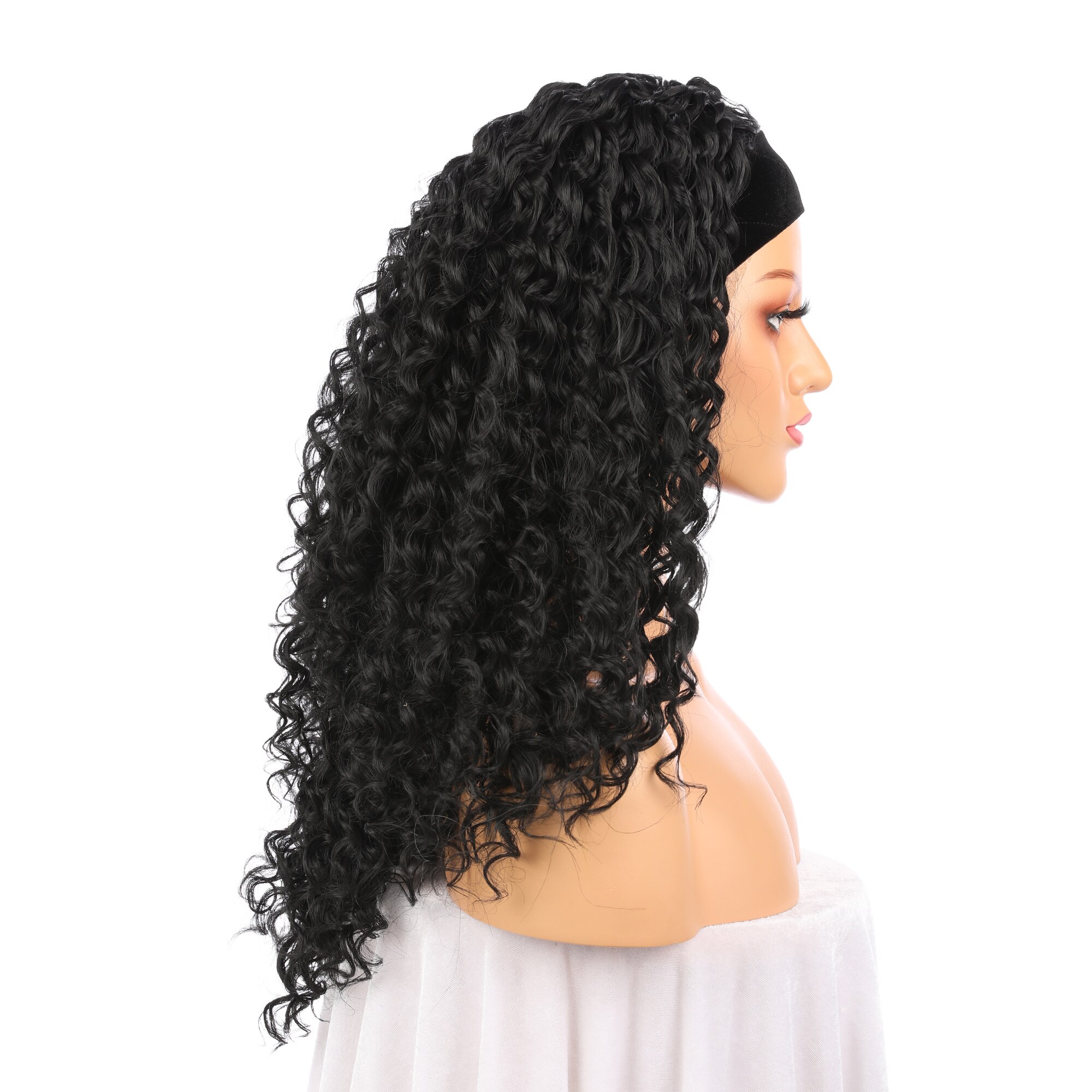 Loose Curly Synthetic Hair Wigs Long Black Curly Headband Wig Glueless Hair Wigs For Women 200% Fiber Hair Scarf Wig