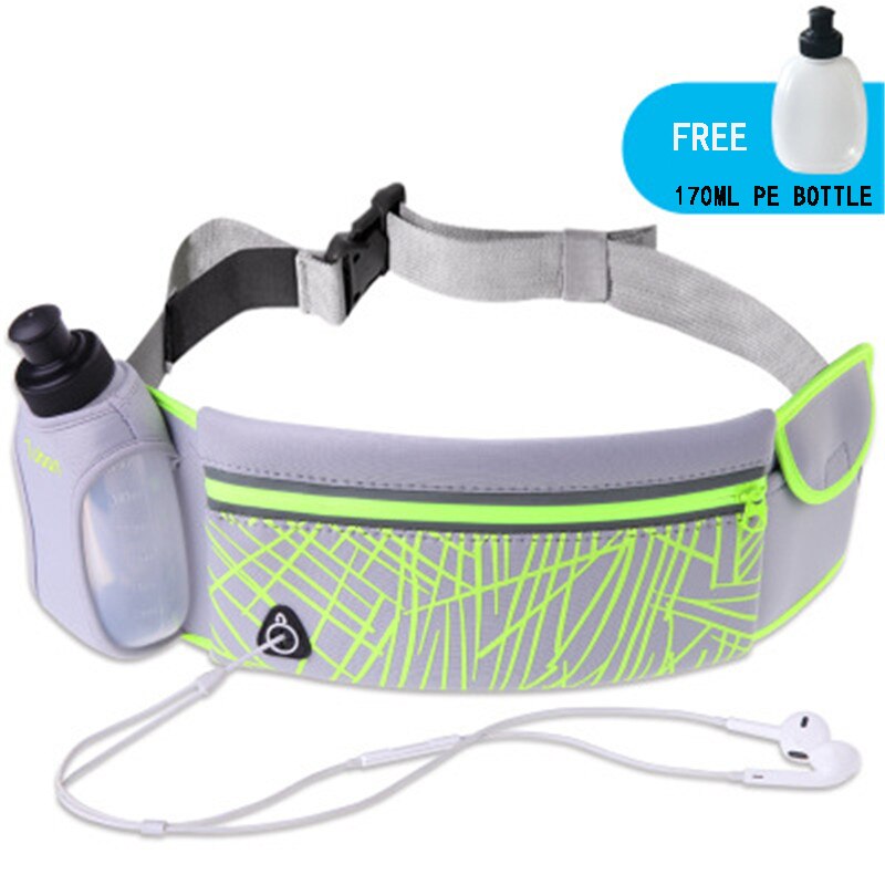 Dames grote capaciteit sporttas hardloopheuptas jogging waterdichte fietstas outdoor telefoon antidiefstal rugzak heuptas: Grijsgroen