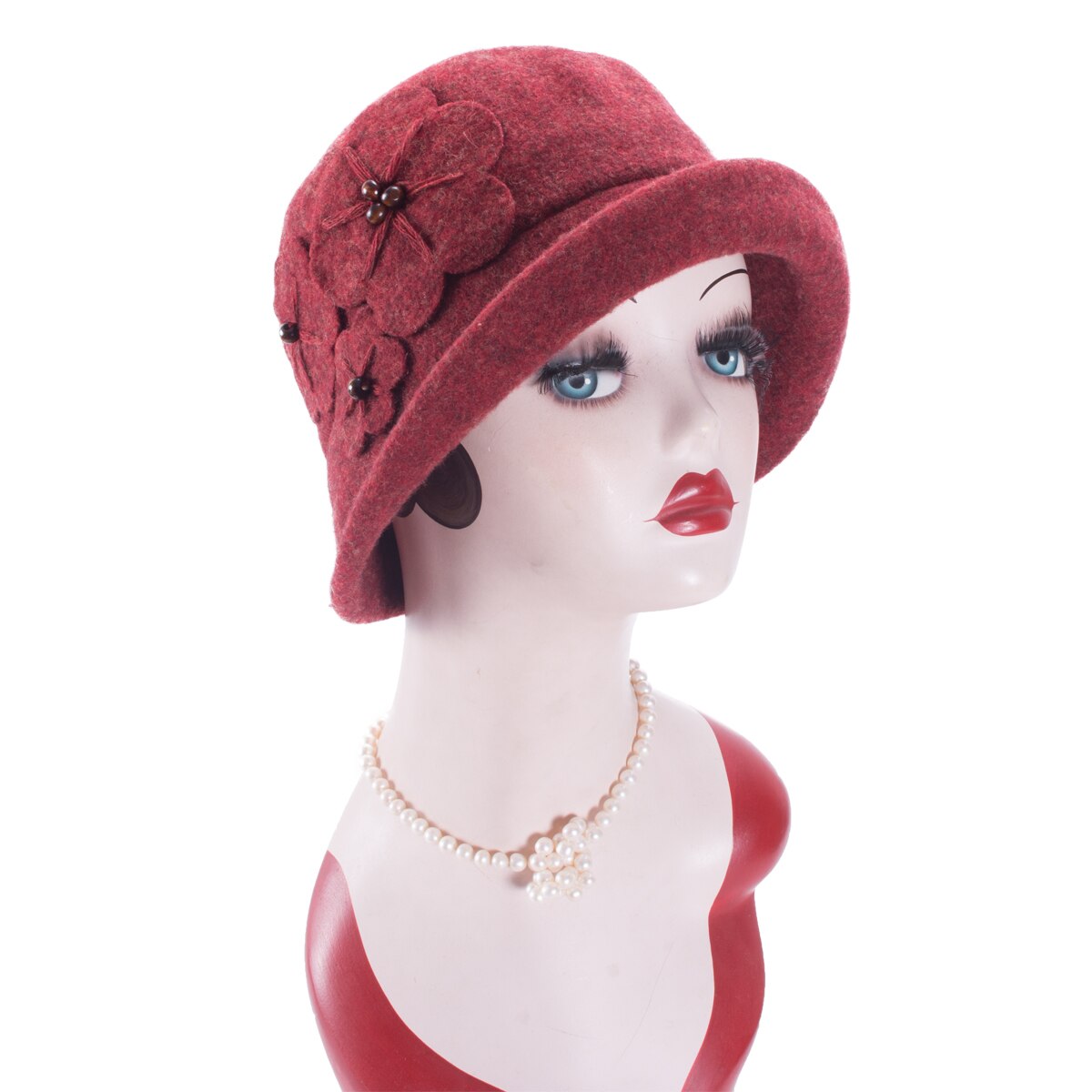 Bloemen Womens Vintage Style Opleving Rand Cloche Wol Emmer Winter Kerk Wedding Hoed A522