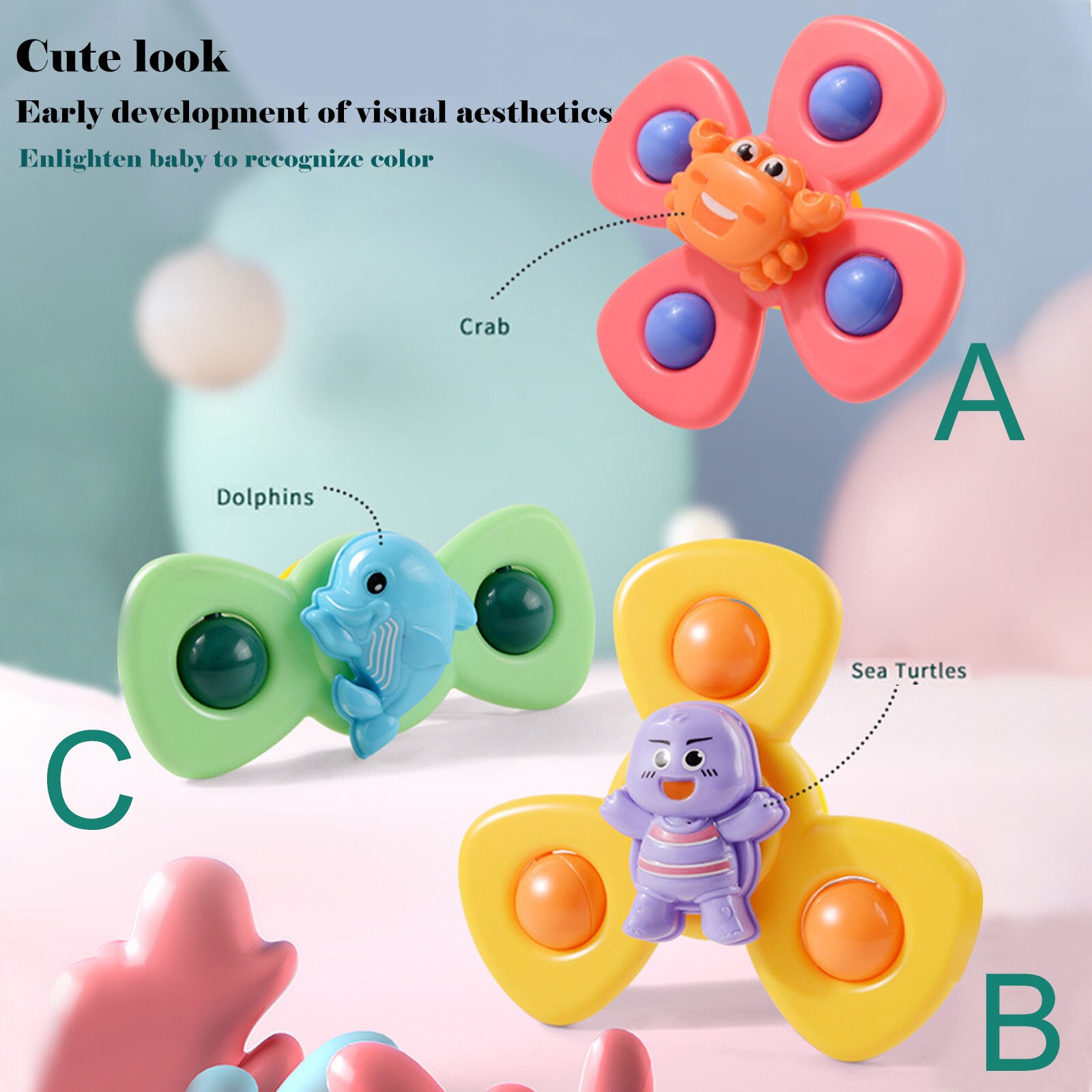 Suction Cup Rotating Top Toys Suction Cup Baby Swimming Toys And Baby Bath Toys Sucker Suction Cup Fun Game Baby Teether Toys