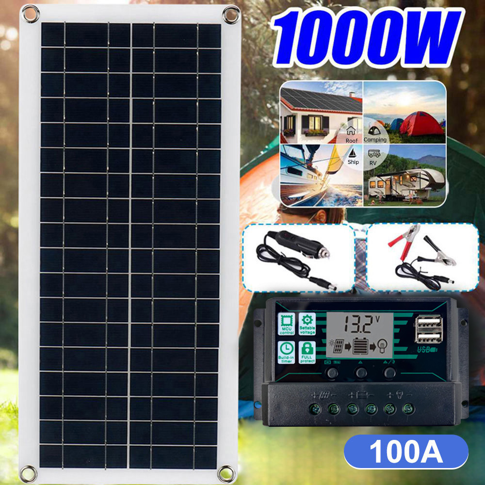 Cargador y mantenedor de batería Solar de 1000W y 12 V, Kit de carga de Panel Solar portátil de 12 voltios para coche, barco automotriz, RV, marino