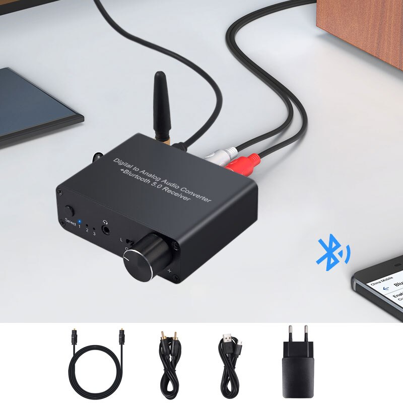 PROZOR 192KHz Digital To Analog Audio Converter Optical To RCA Adapter Upgrade Volume Adjustable DAC With Optical Cable, SPDIF TOSLINK To Stereo L/R & 3.5mm Jack Converters