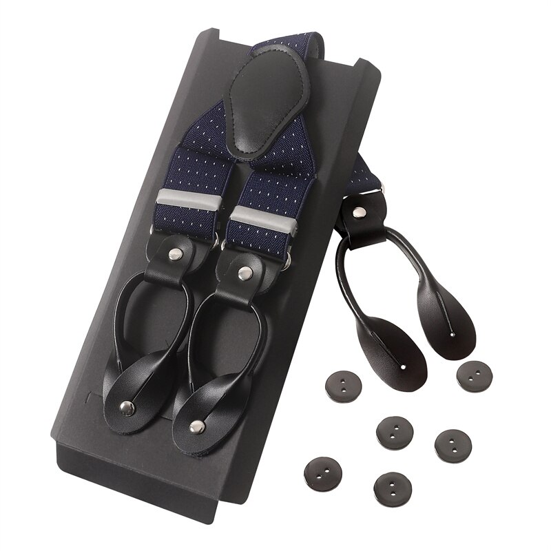 Vintage 3.5 Cm Wide Black Leather Suspenders Men Leather Button Suspenders Pant Braces Male Wedding Unisex Wear