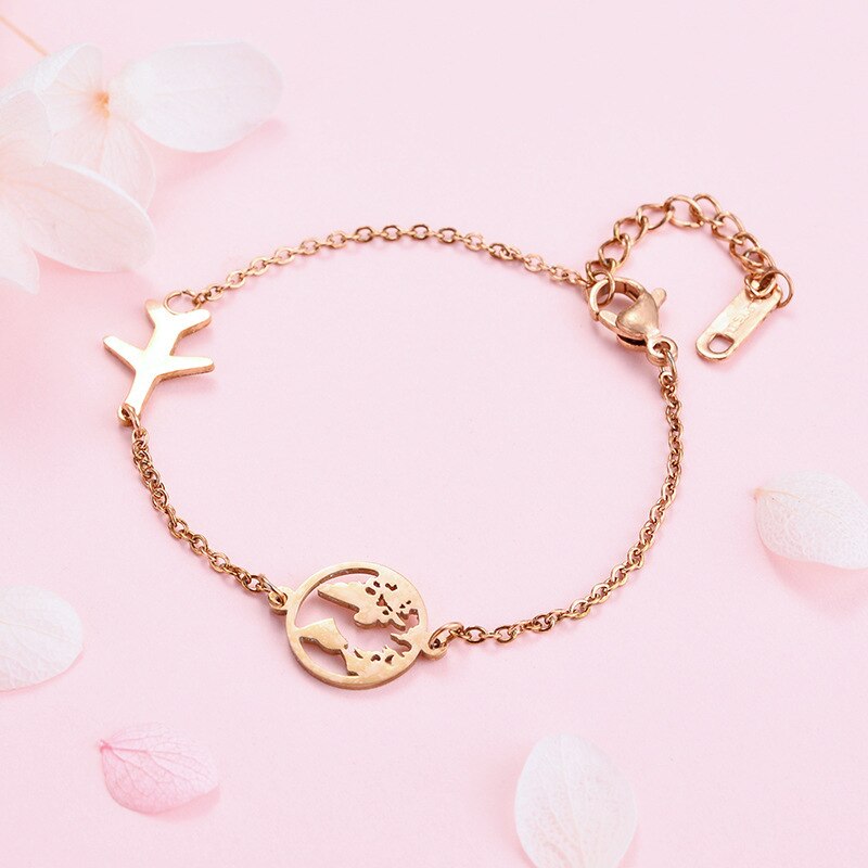 Smykker titan stål armbånd, fly kart armbånd, anti-allergi titan stål rose gull armbånd