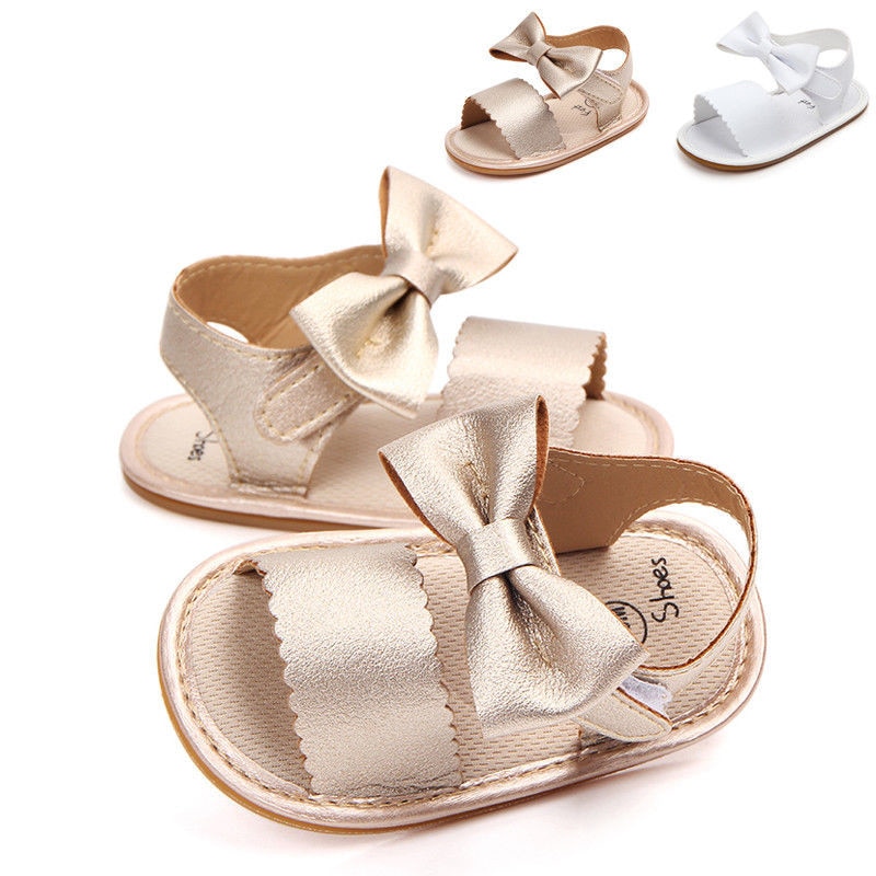 Sommer søde nyfødte baby baby piger bowknot prinsesse sko toddler sandaler pu skridsikre gummipiger sko størrelse 0-18m