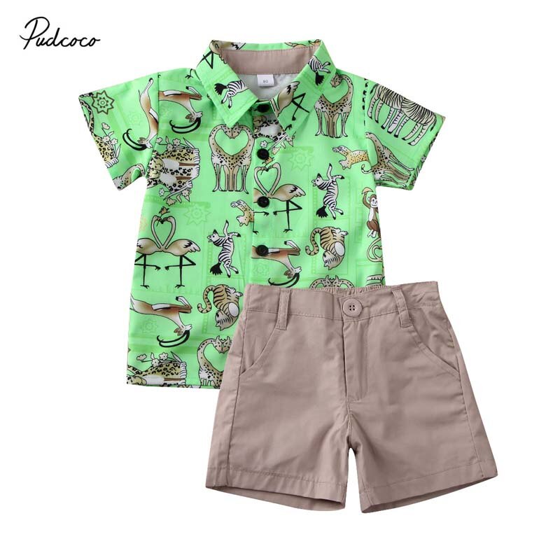 Baby sommer tøj 2 stk småbørn børn baby dreng herre kortærmet skjorte toppe+bukser shorts dyr tøj outfits sæt