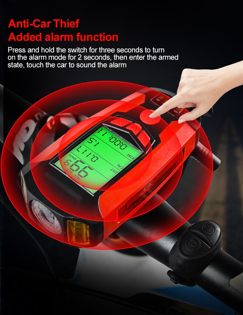 3 in 1 Bicycle Light Front USB Rechargeable Lamp with Bike Horn Computer LCD Speedometer Cycling Lantern MTB Bike Accessories